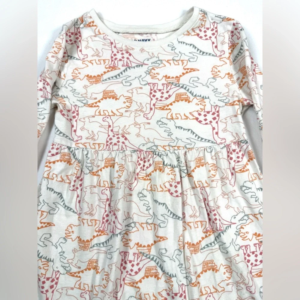 OLD NAVY Girls Long Sleeve Dino Print Dress‎ 5T Playful Twirl Knit Cute Everyday